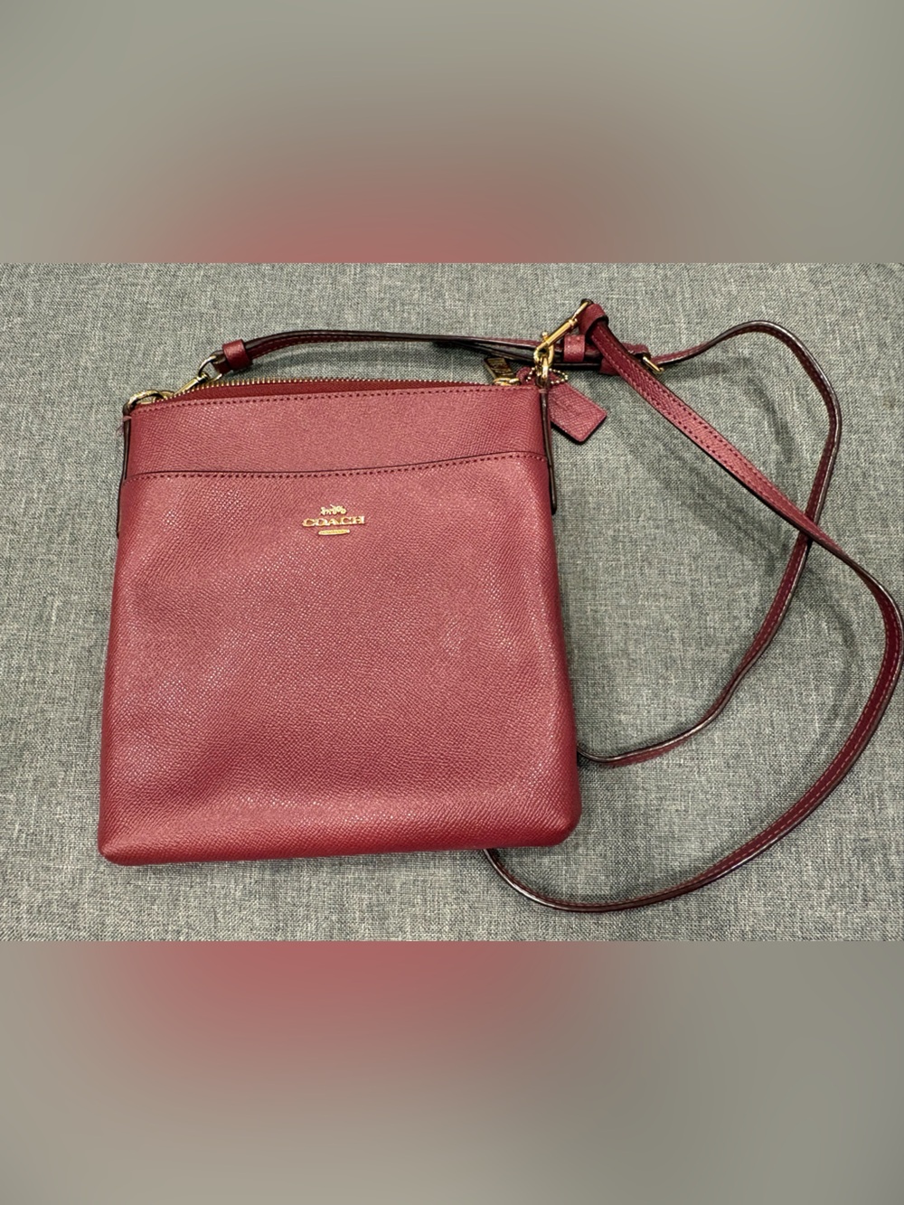 Coach Leather Crossbody Bag in Burgundy with Gold Hardware